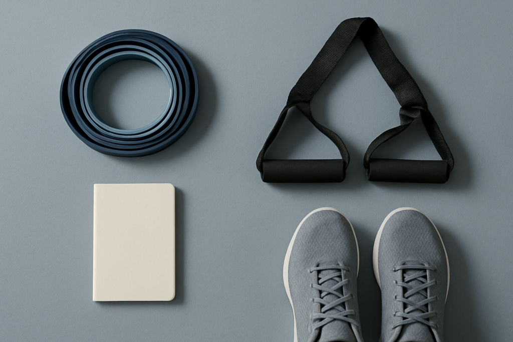 Resistance bands and a suspension trainer arranged for a home gym comparison