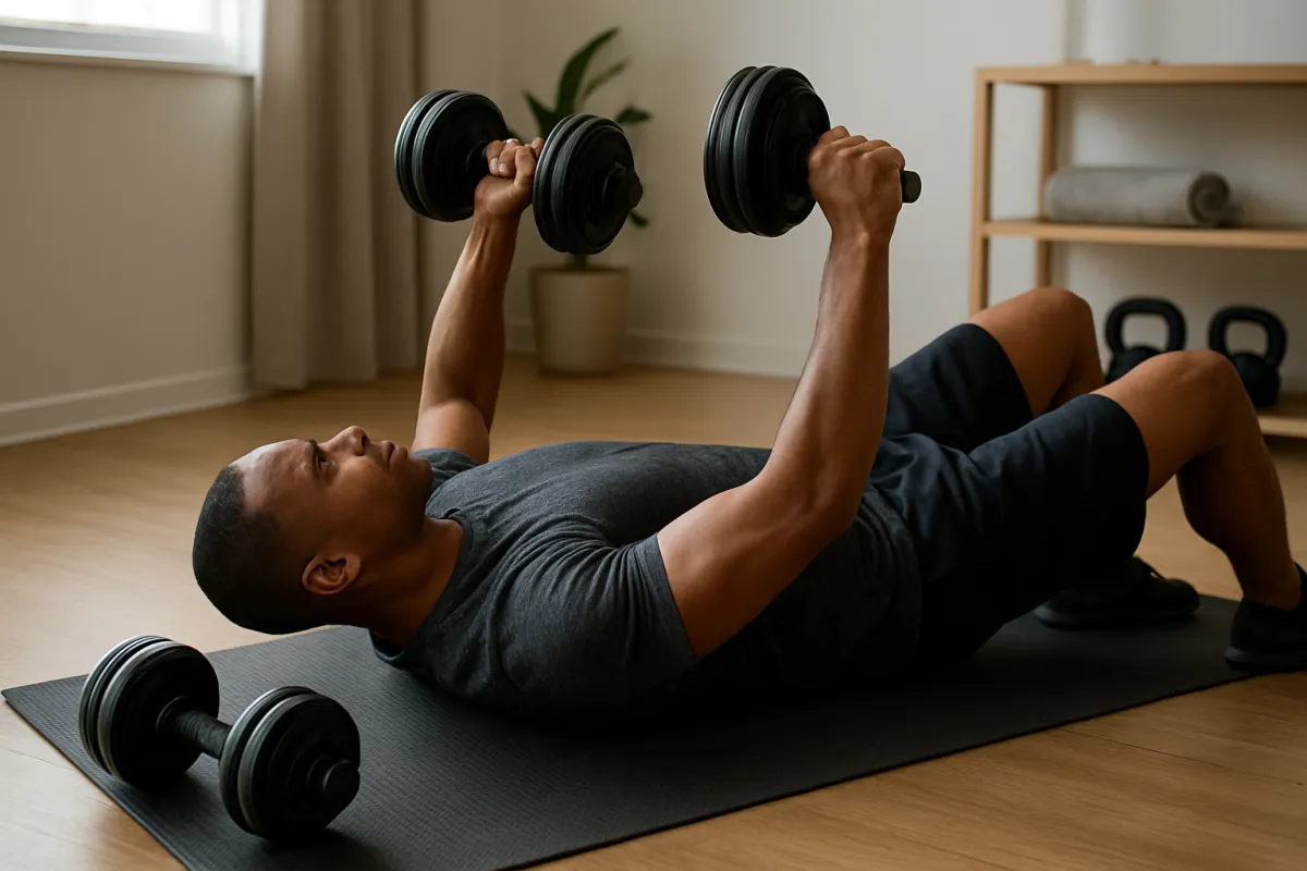 Dumbbell chest exercises performed on the floor without a bench