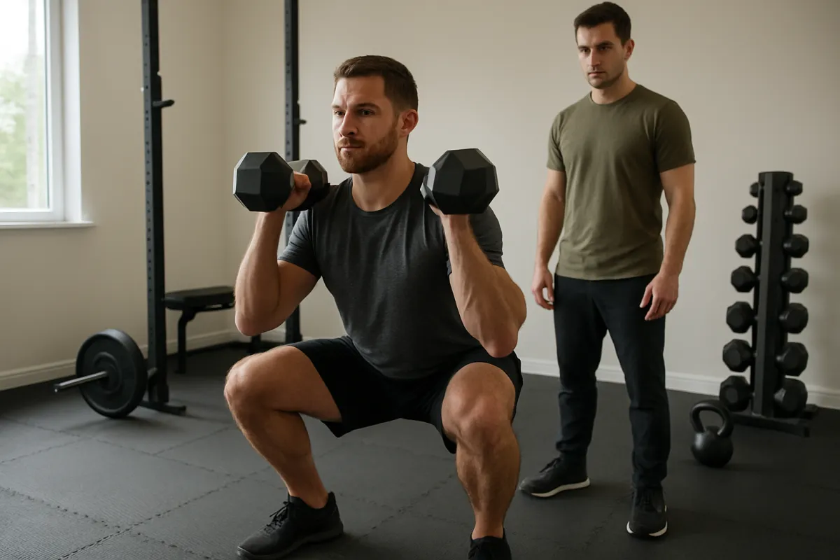 Athlete tracking progressive overload during a controlled dumbbell workout