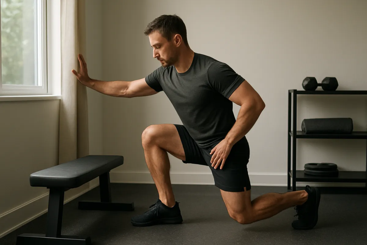 Setting up a safe stance for Bulgarian split squats at home