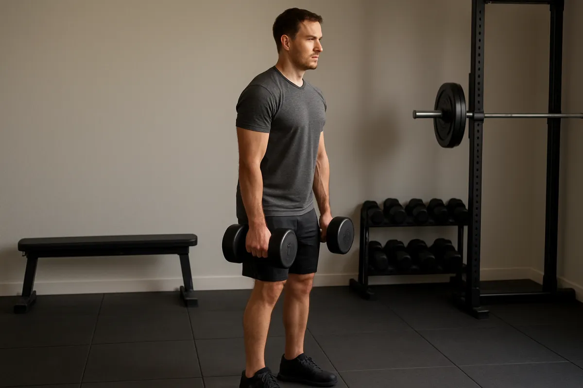 Starting position for a dumbbell Romanian deadlift
