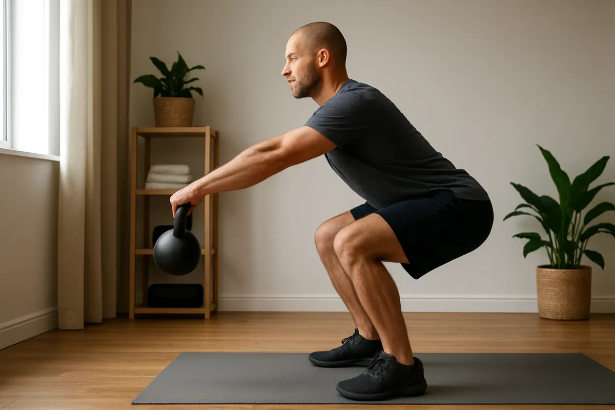 Proper kettlebell swing setup with a neutral spine and hip hinge