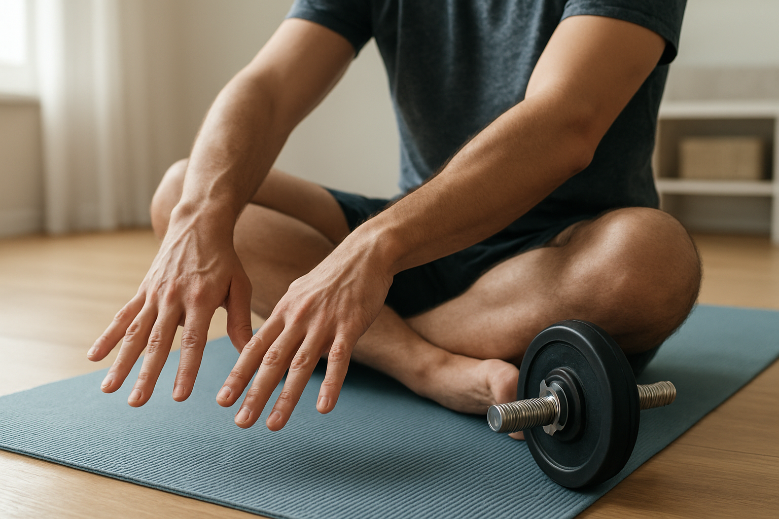 Person warming up the hands and wrists before grip-strength exercises