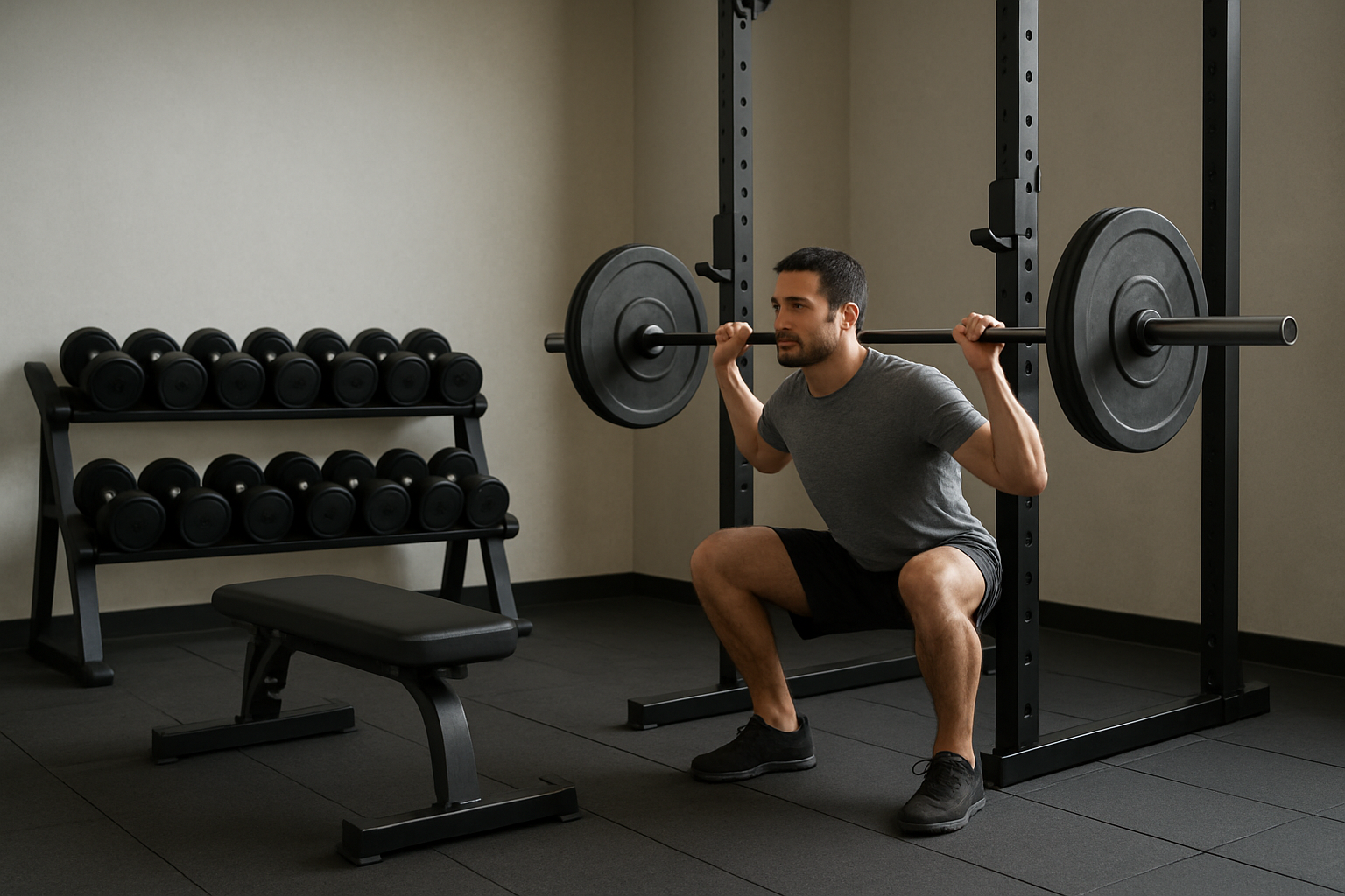 Beginner comparing barbell strength training with bodybuilding-style gym exercises