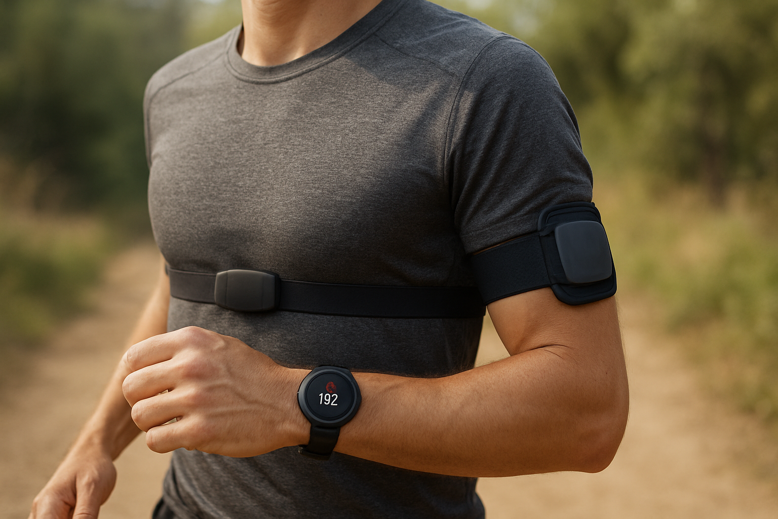 Endurance athlete using different heart rate monitor types during training